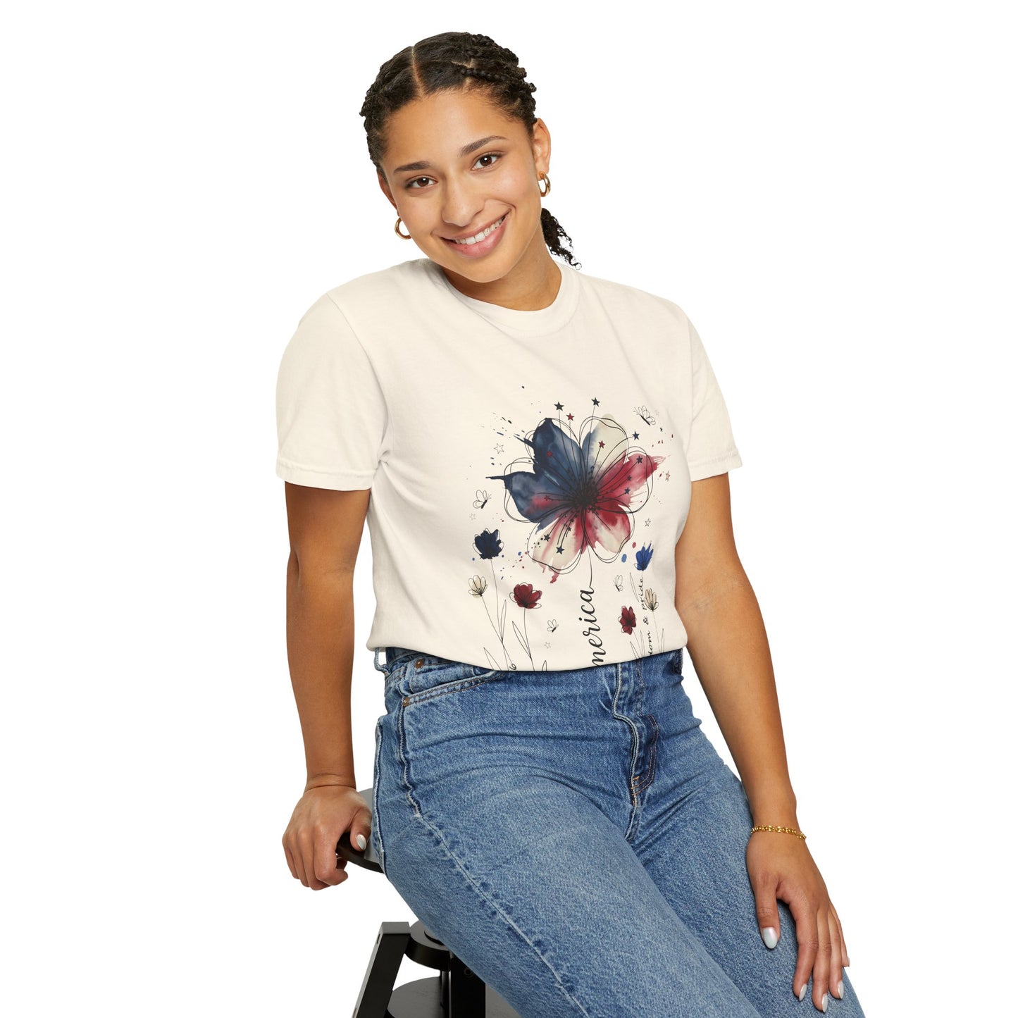 Patriotic Watercolor Flower T-Shirt — America Floral Graphic Tee