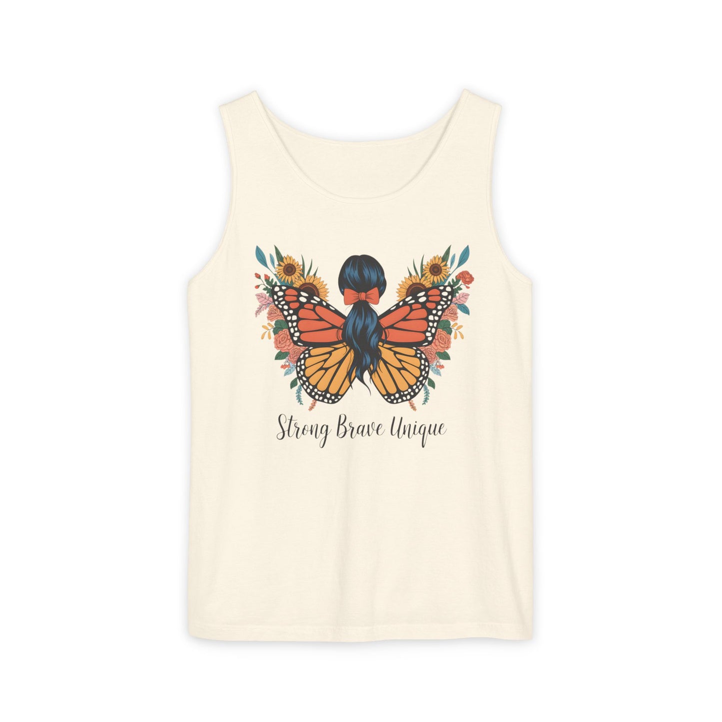 Butterfly Woman Tank Top — "Strong Brave Unique" Inspirational Graphic Tank