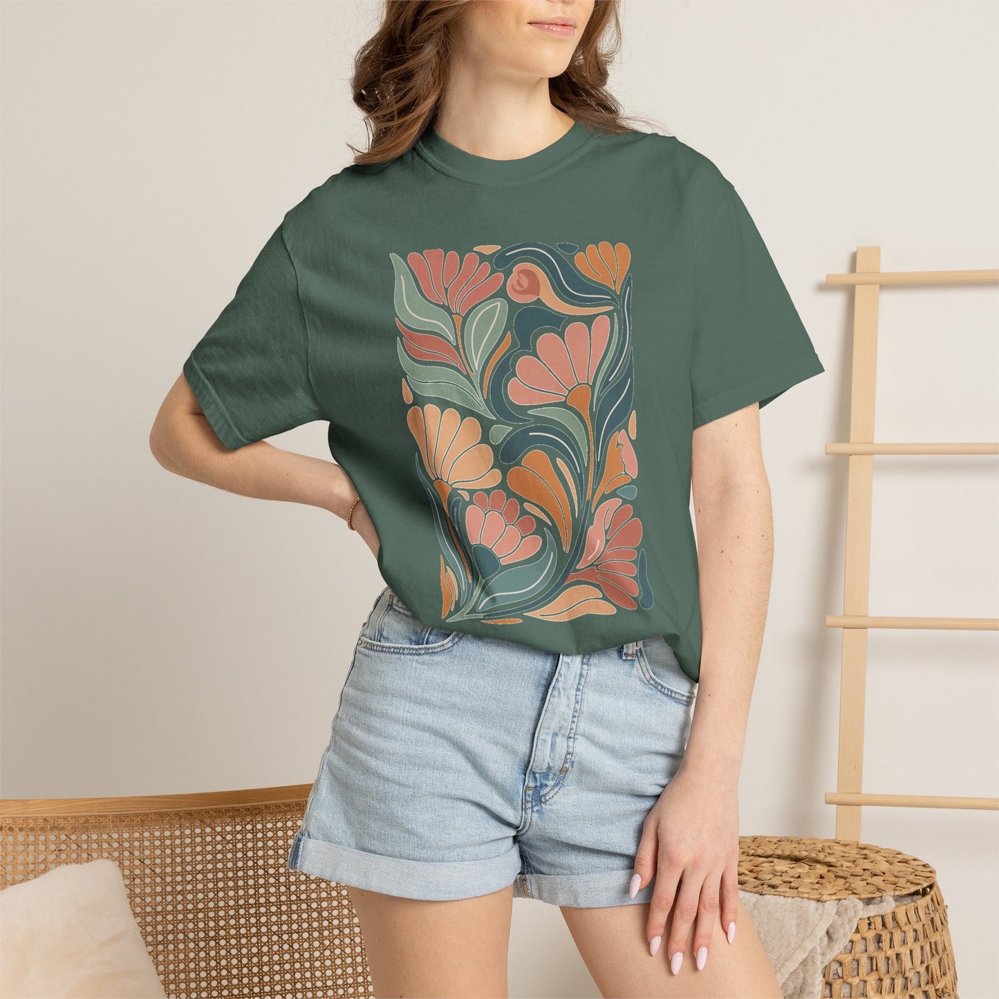 Floral Retro Tile T-Shirt — Vintage Boho Floral Graphic Tee