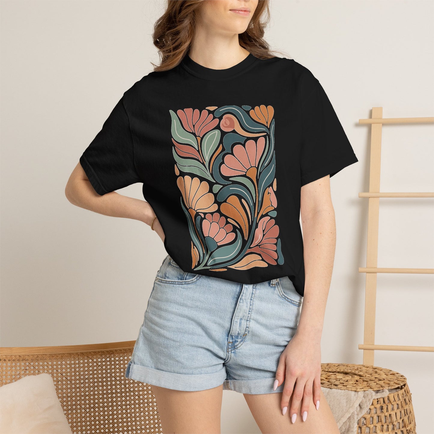 Floral Retro Tile T-Shirt — Vintage Boho Floral Graphic Tee