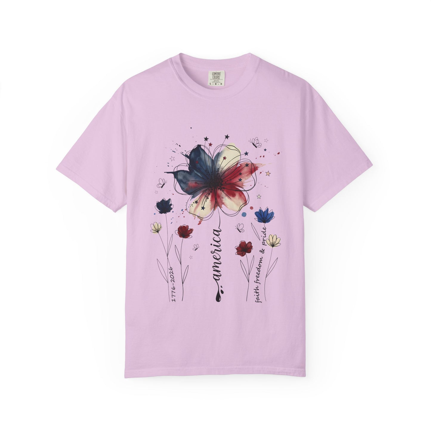Patriotic Watercolor Flower T-Shirt — America Floral Graphic Tee