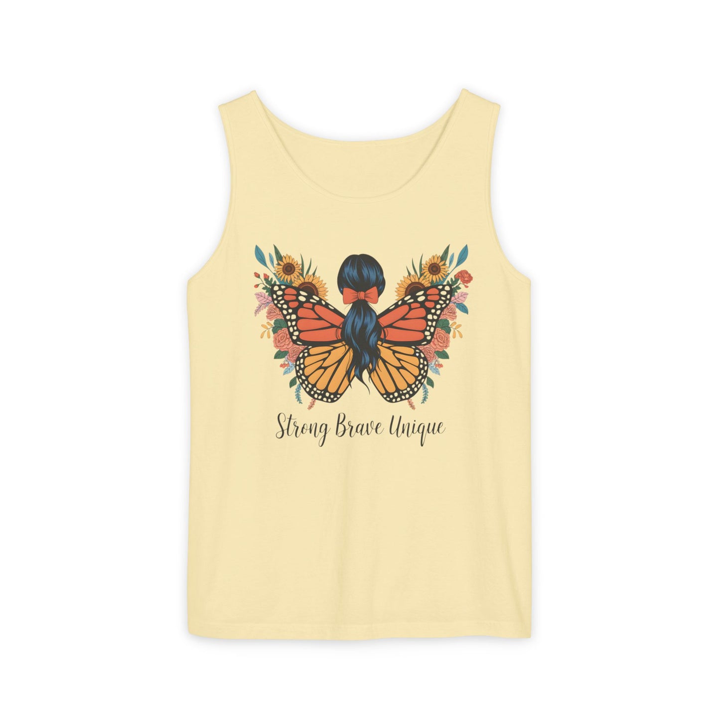 Butterfly Woman Tank Top — "Strong Brave Unique" Inspirational Graphic Tank