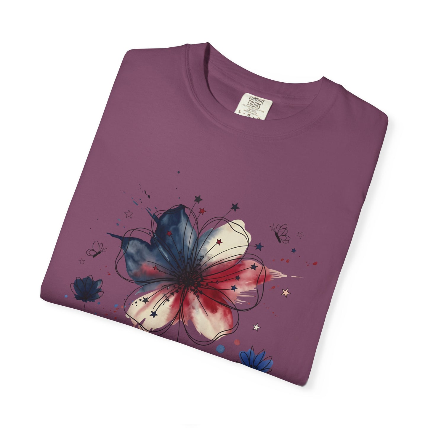 Patriotic Watercolor Flower T-Shirt — America Floral Graphic Tee