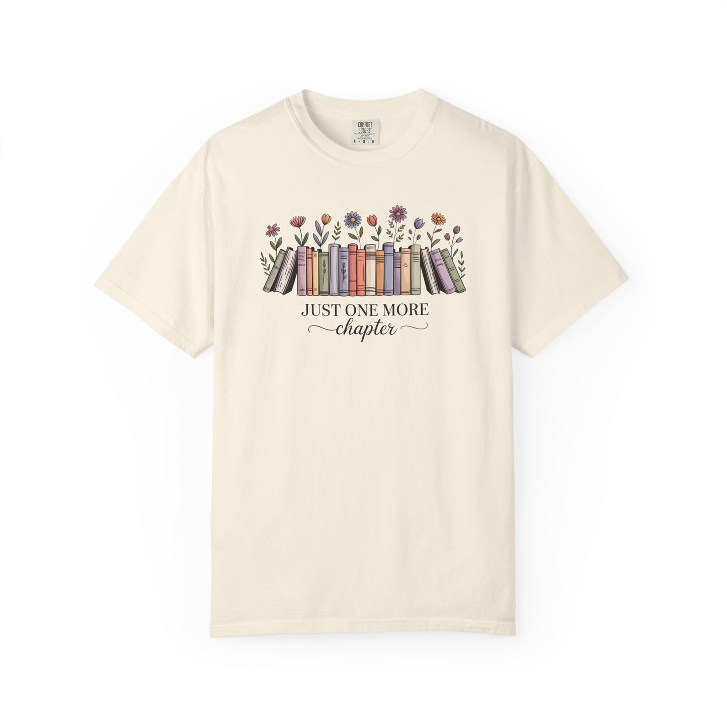 Book Lover T-Shirt — "Just One More Chapter" Floral Bookshelf Tee