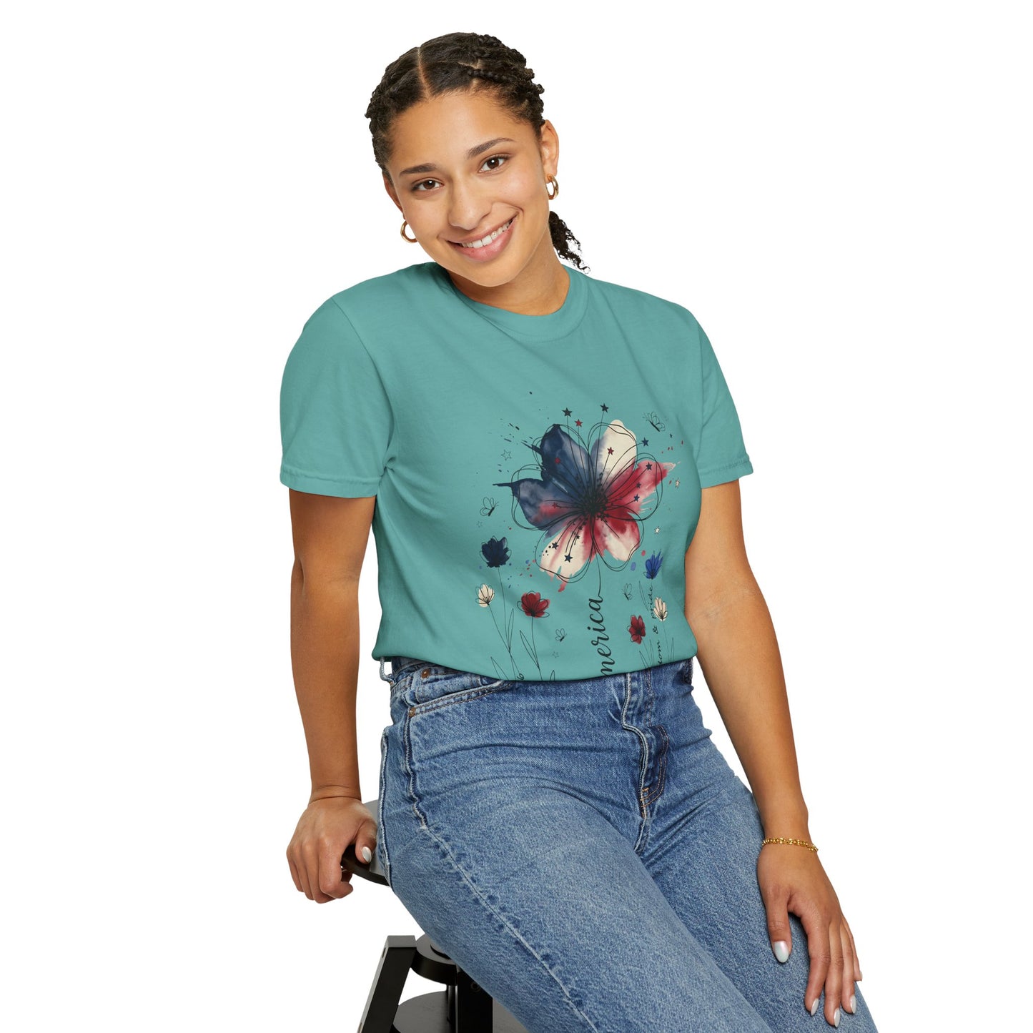 Patriotic Watercolor Flower T-Shirt — America Floral Graphic Tee
