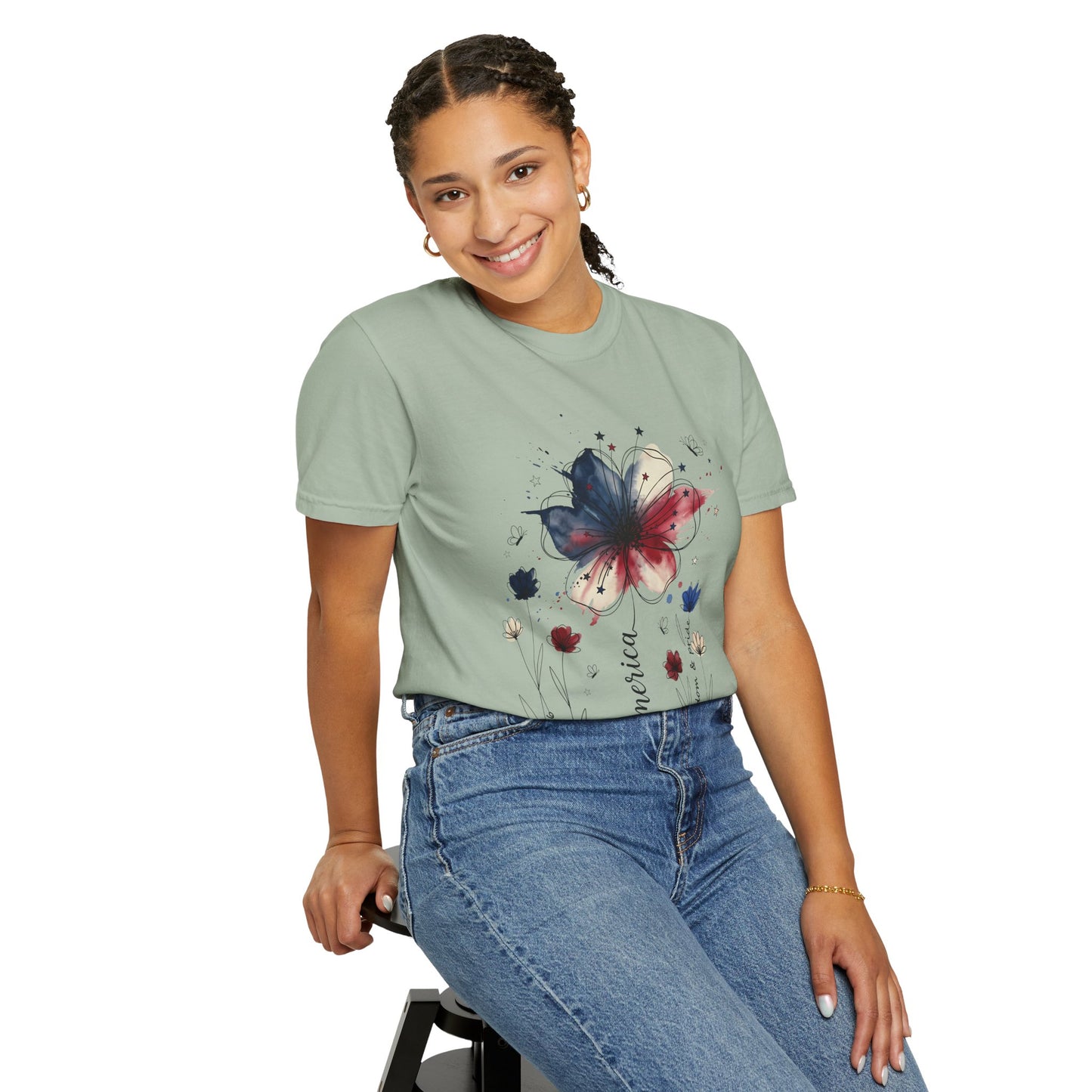 Patriotic Watercolor Flower T-Shirt — America Floral Graphic Tee