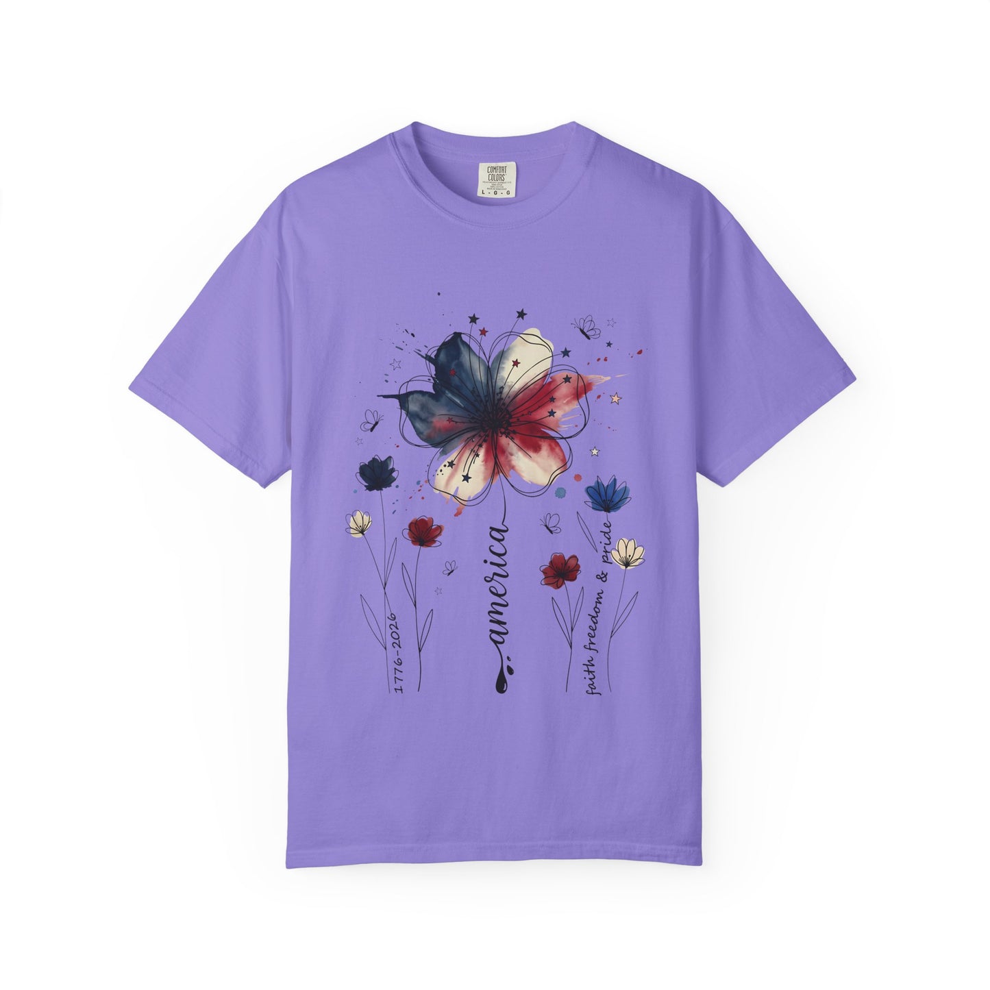 Patriotic Watercolor Flower T-Shirt — America Floral Graphic Tee