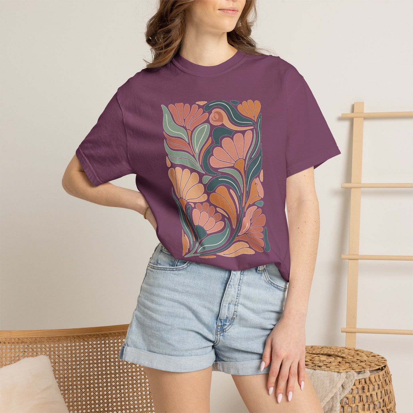 Floral Retro Tile T-Shirt — Vintage Boho Floral Graphic Tee