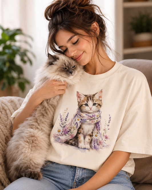 Cute Floral Kitten Comfort Colors® T-Shirt