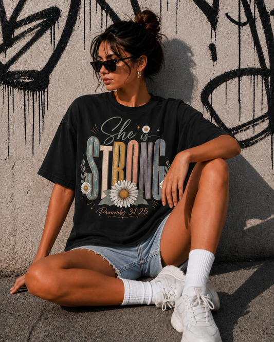 She Is Strong Floral Tee